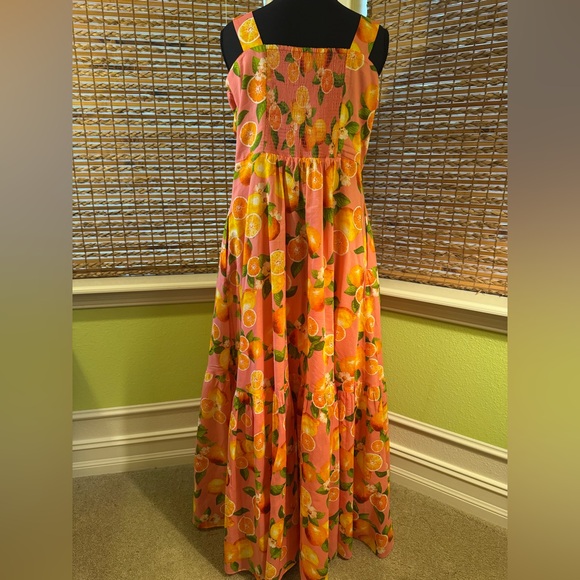 Talbots Vibrant Orange Fruit Print Maxi Dress - Picture 2 of 4
